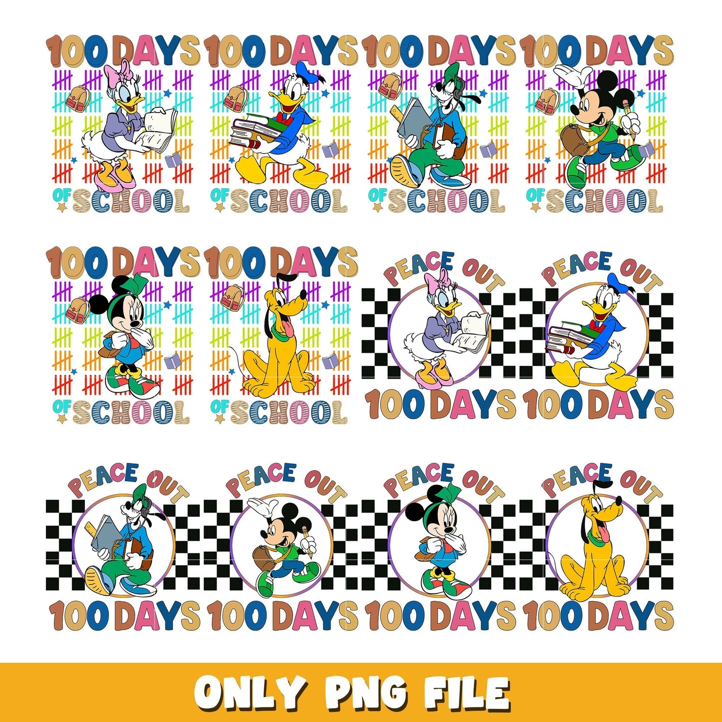 Disney Peace Out 100 Days Of School bundle png,  Disney cartoon png, Digital download