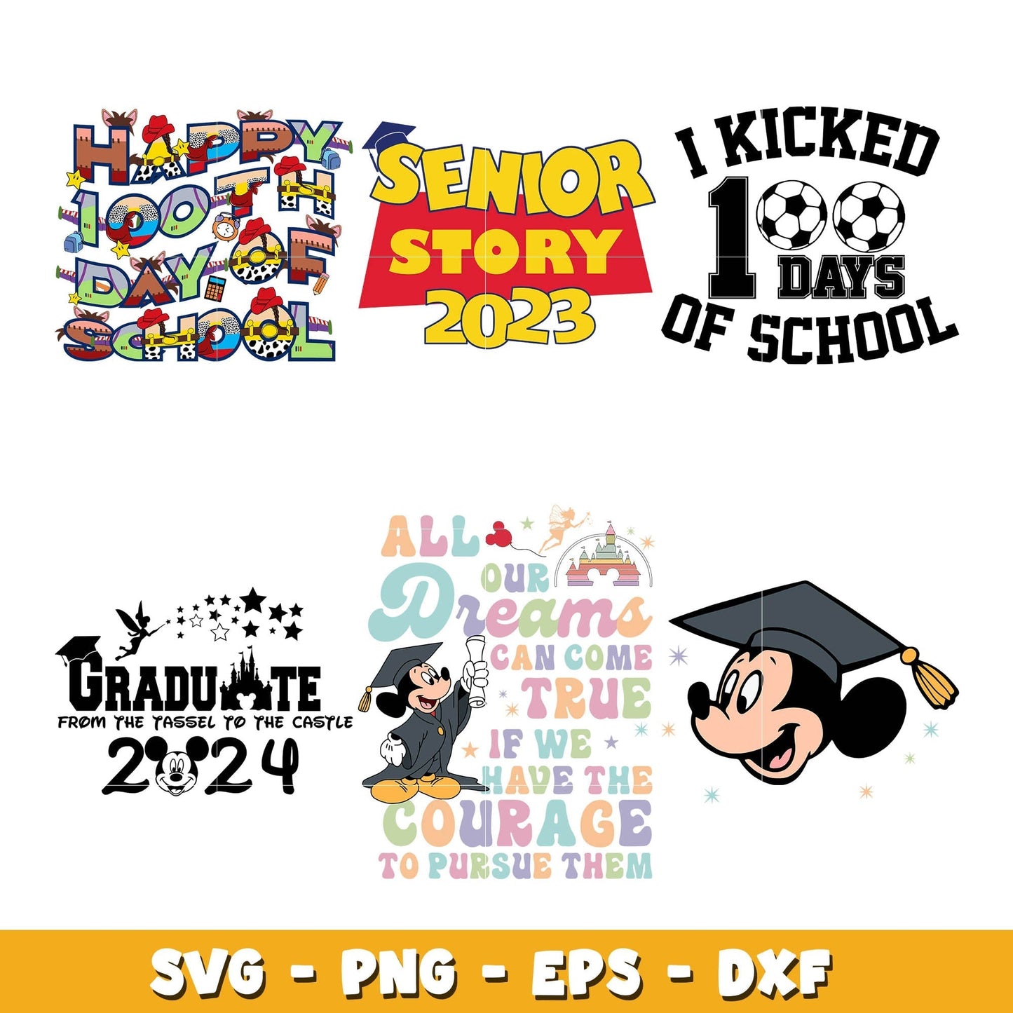 Disney mickey 100 day school svg bundle, Disney mickey svg, Disney svg