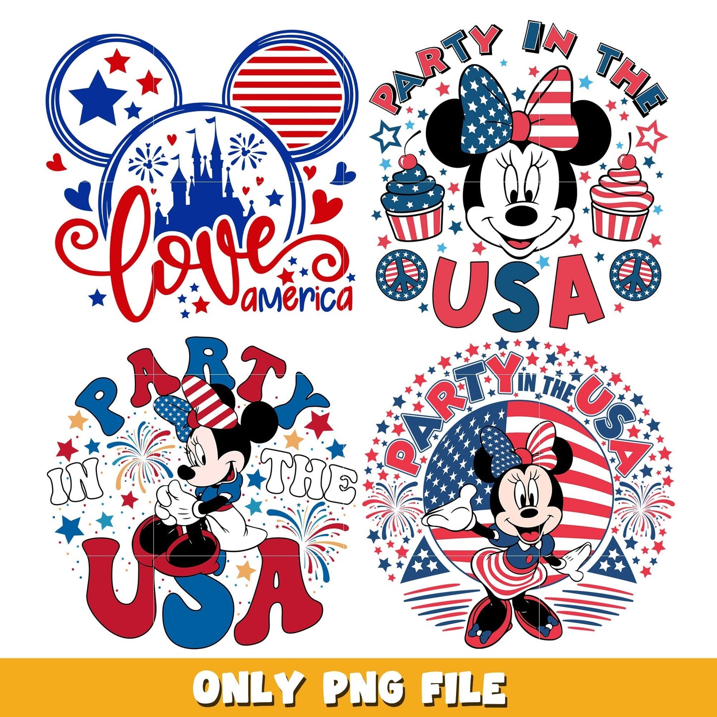 Mouse 4th Of July american bundle png,  Disney cartoon png, Digital download