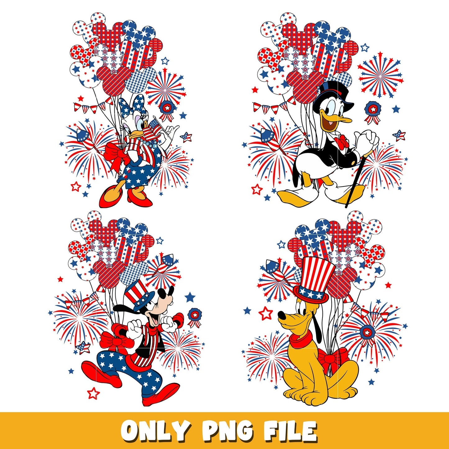 Dog and duck 4th Of July and friends bundle png,  Disney cartoon png, Digital download