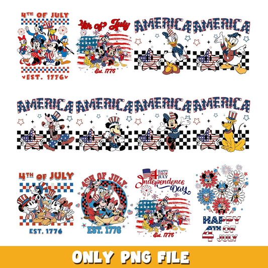 4th of July America mouse bundle png,  Disney cartoon png, Digital download