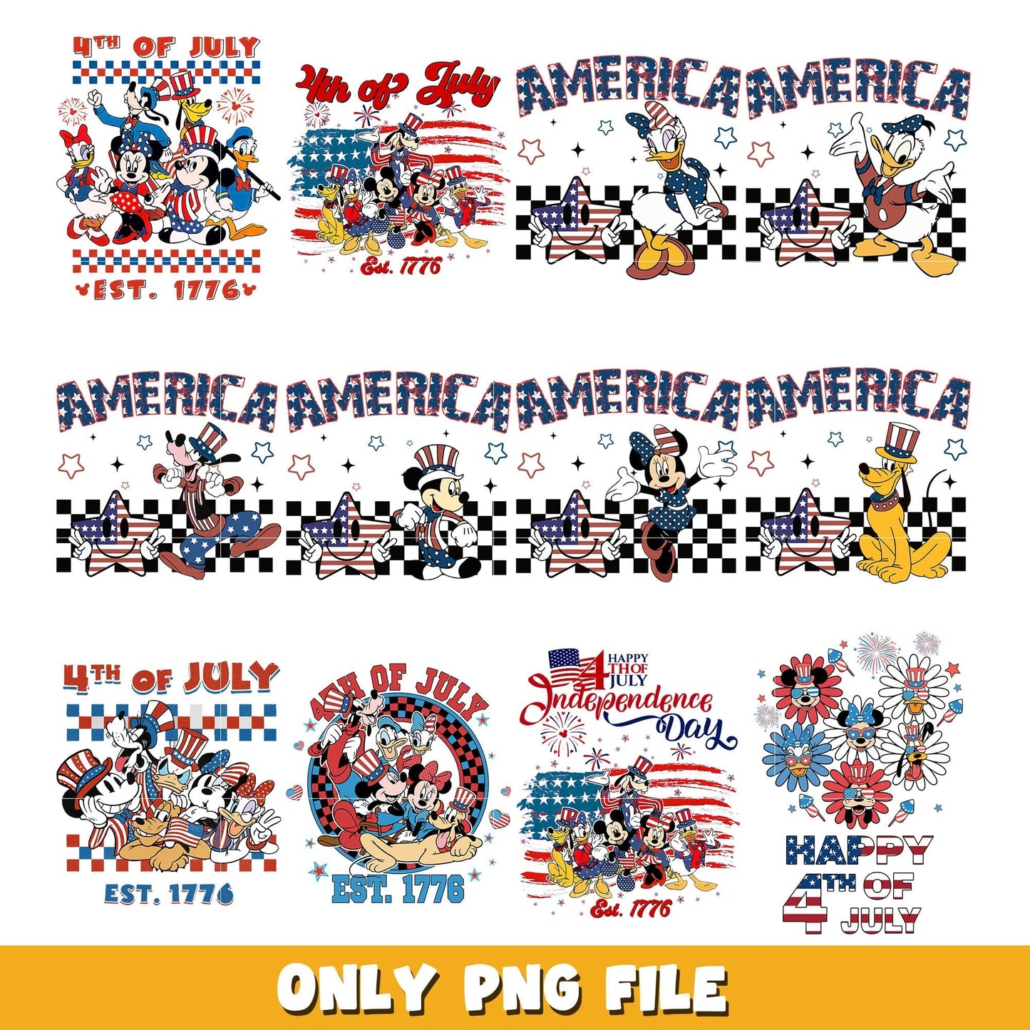 Mickey america 4th of july png bundle, 4th of july png, Disney png