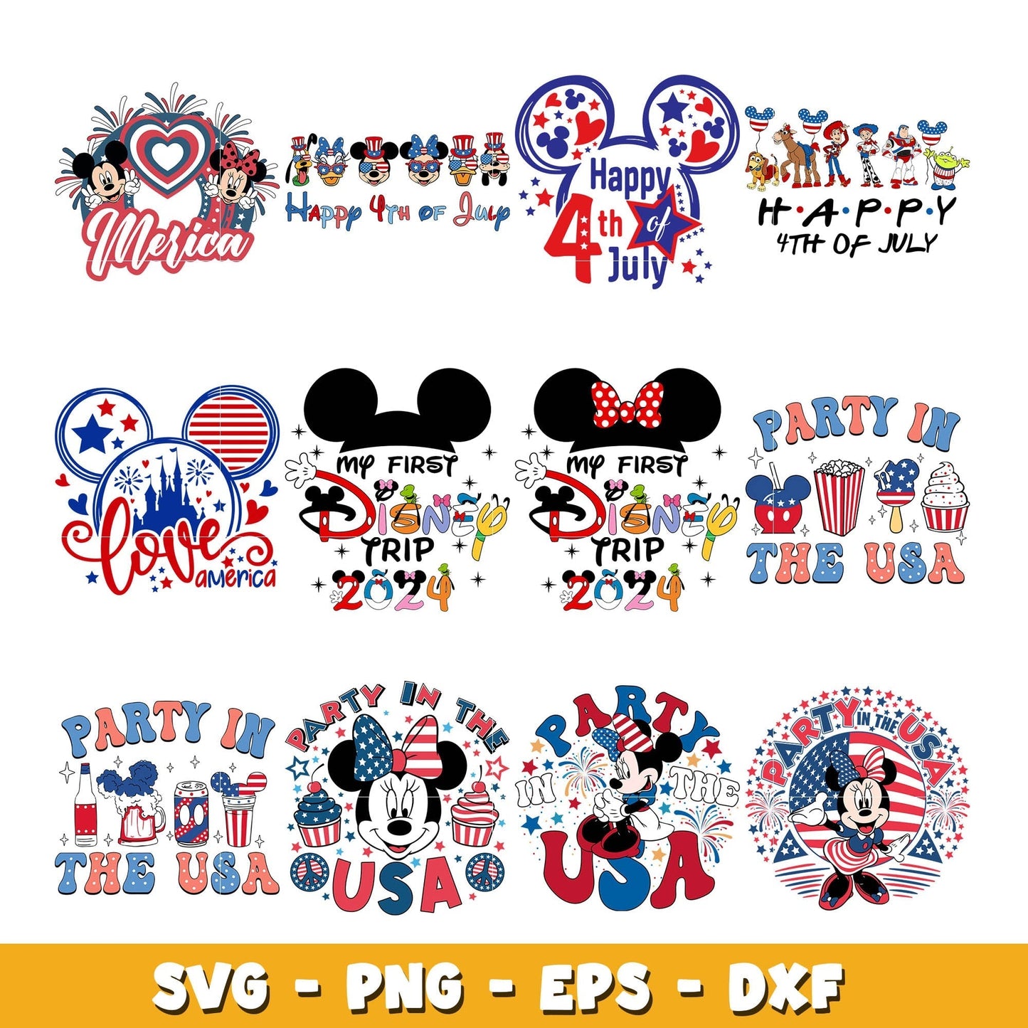 Mickey and friends happy 4th of july   bundle svg, Disney svg, Digital download