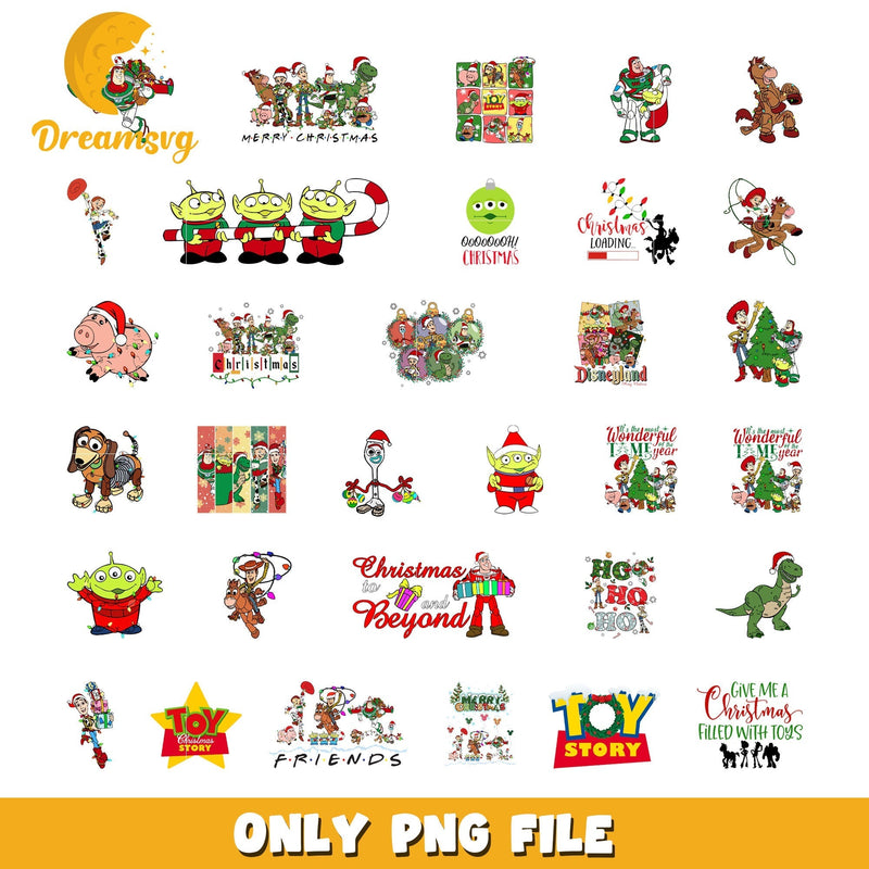 Toy story friends christmas bundle png, toy story christmas png