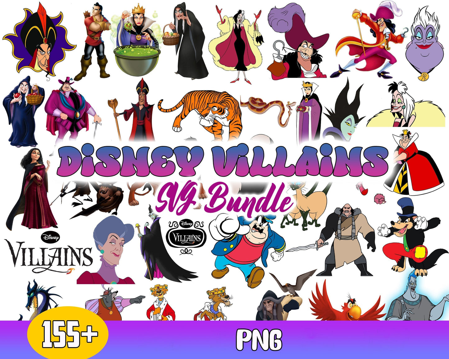 155+ Disney Villains Bundle PNG - Digital Download