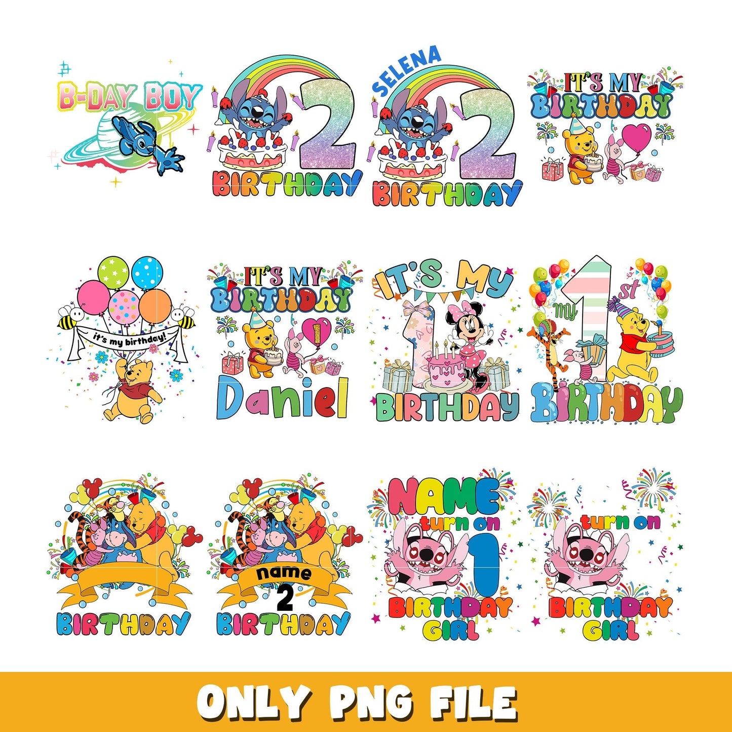 Disney birthday Stitch bundle png,  Disney cartoon png, Digital download