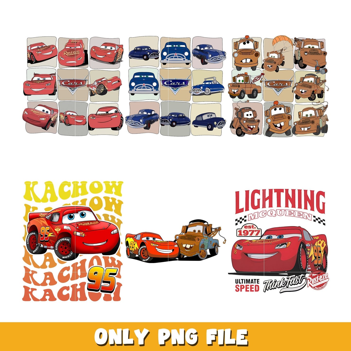 Disney Cars Lightning McQueen bundle png, Cars png, Disney cartoon png, Digital download