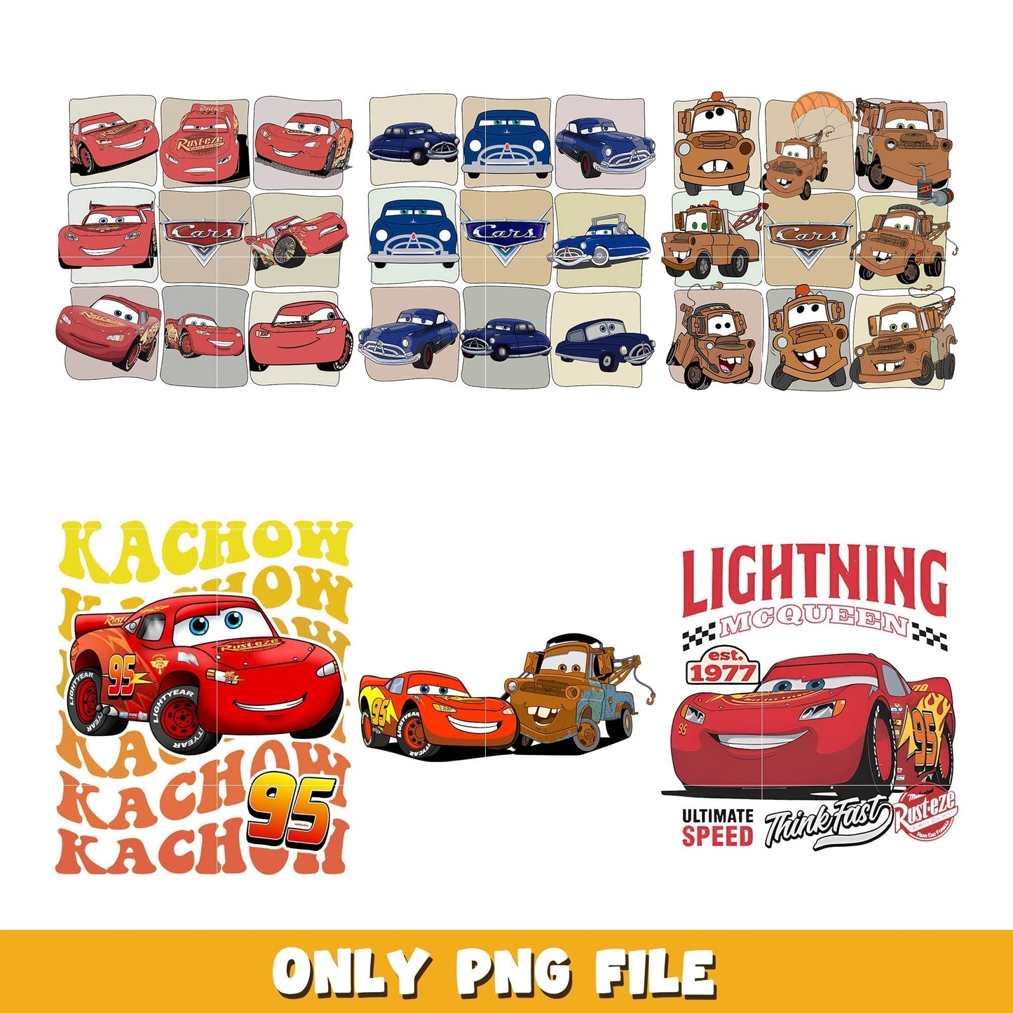 Disney lightning mc queen car png bundle, Disney car png, disney png