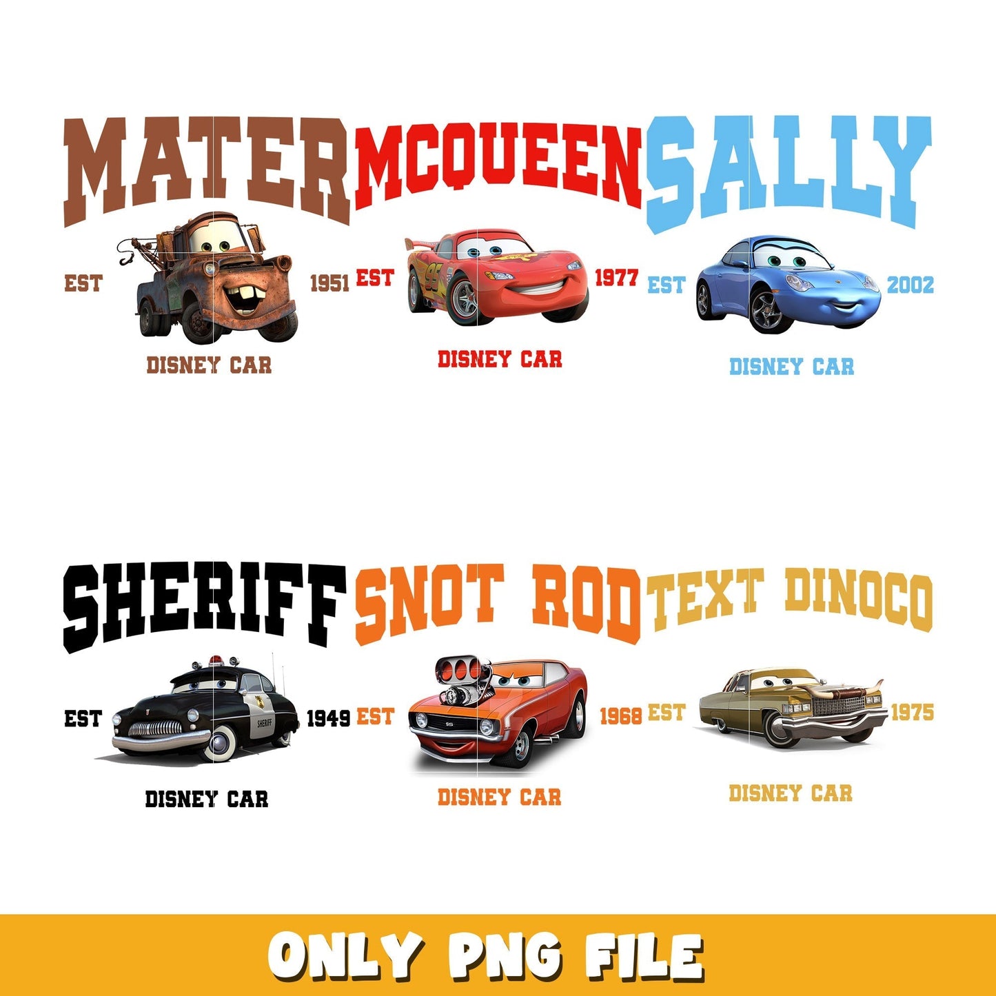 Disney Cars Classic Stickers bundle png, Cars png, Disney cartoon png, Digital download