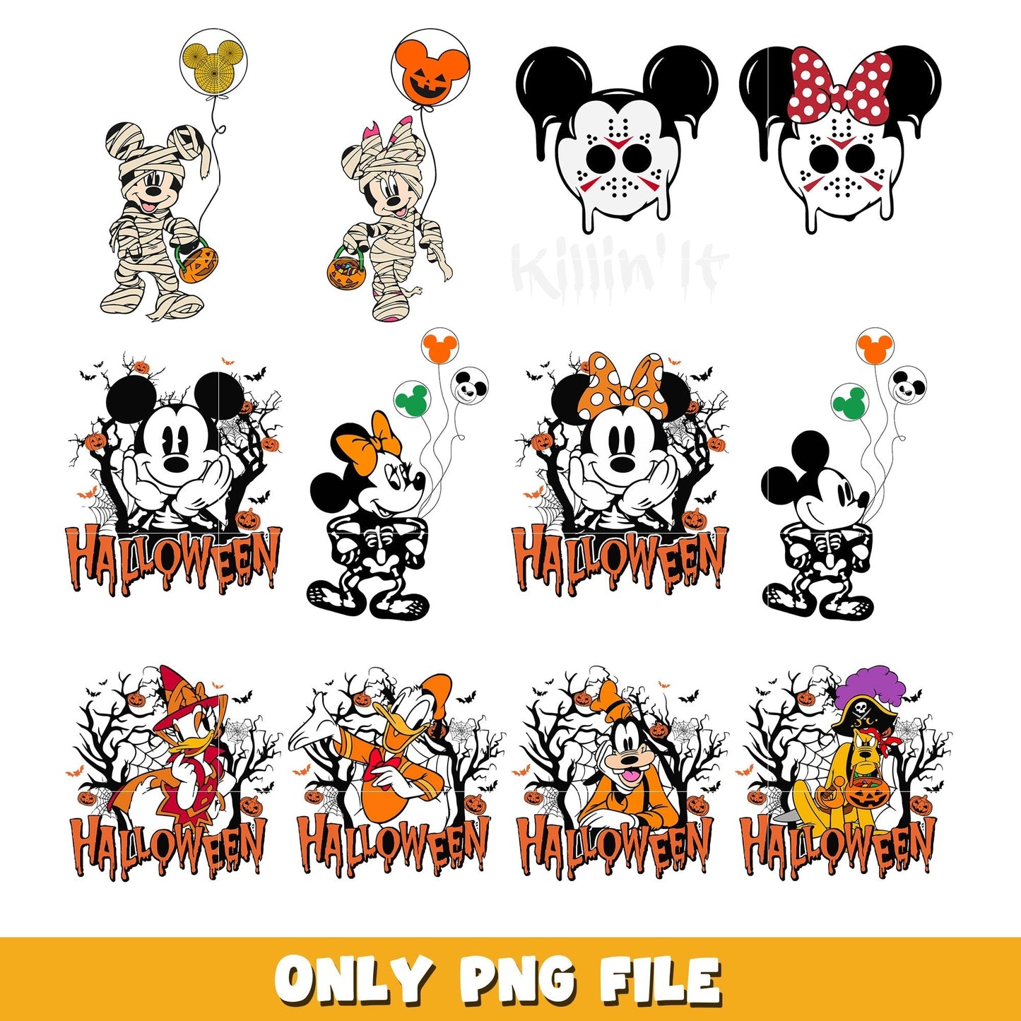 Mickey and Friends Halloween bundle png,  Disney cartoon png, Digital download