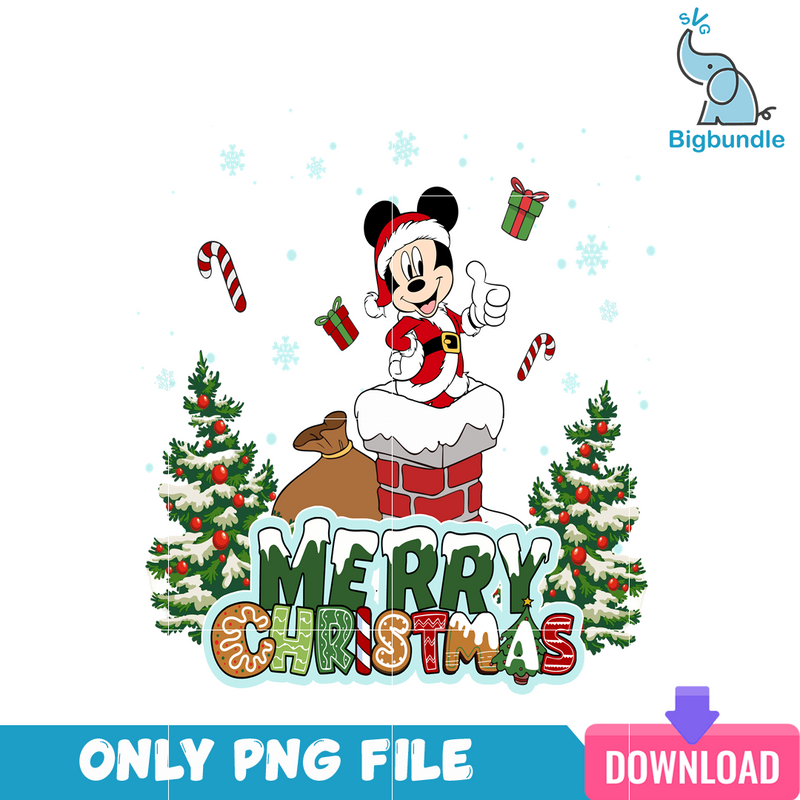 Santa Mickey Chimney Christmas PNG