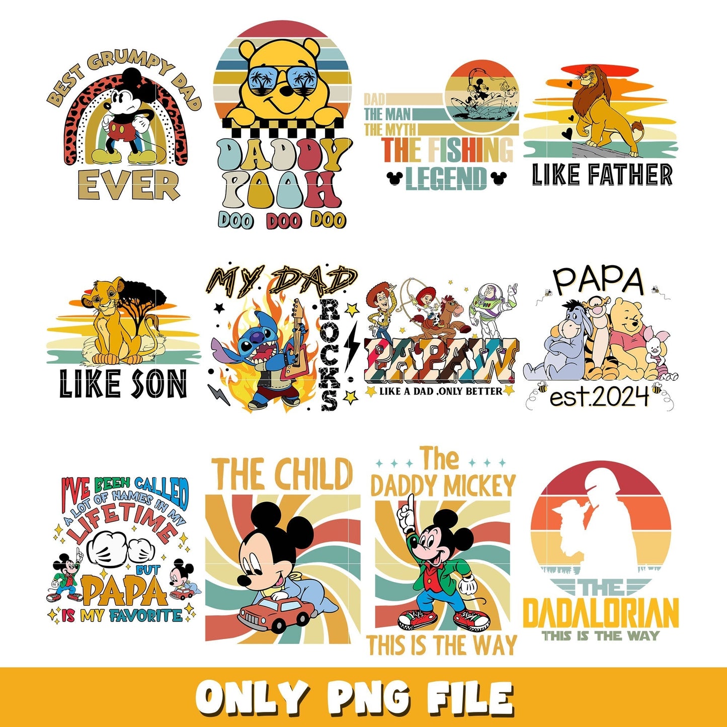 Disney greatest dad bundle png, Disney cartoon png, Digital download