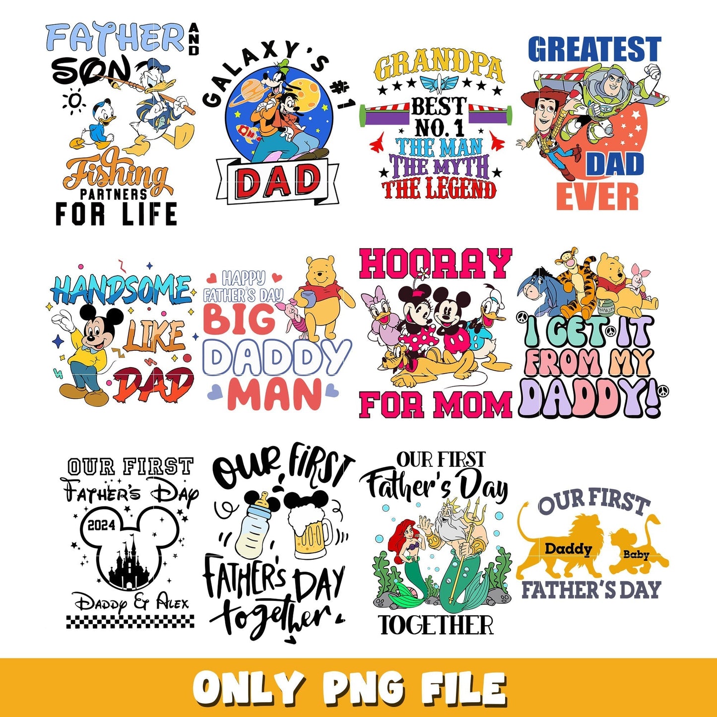 Disney Dad Squad King Lion Toy Story Mickey bundle png, Disney cartoon png, Digital download