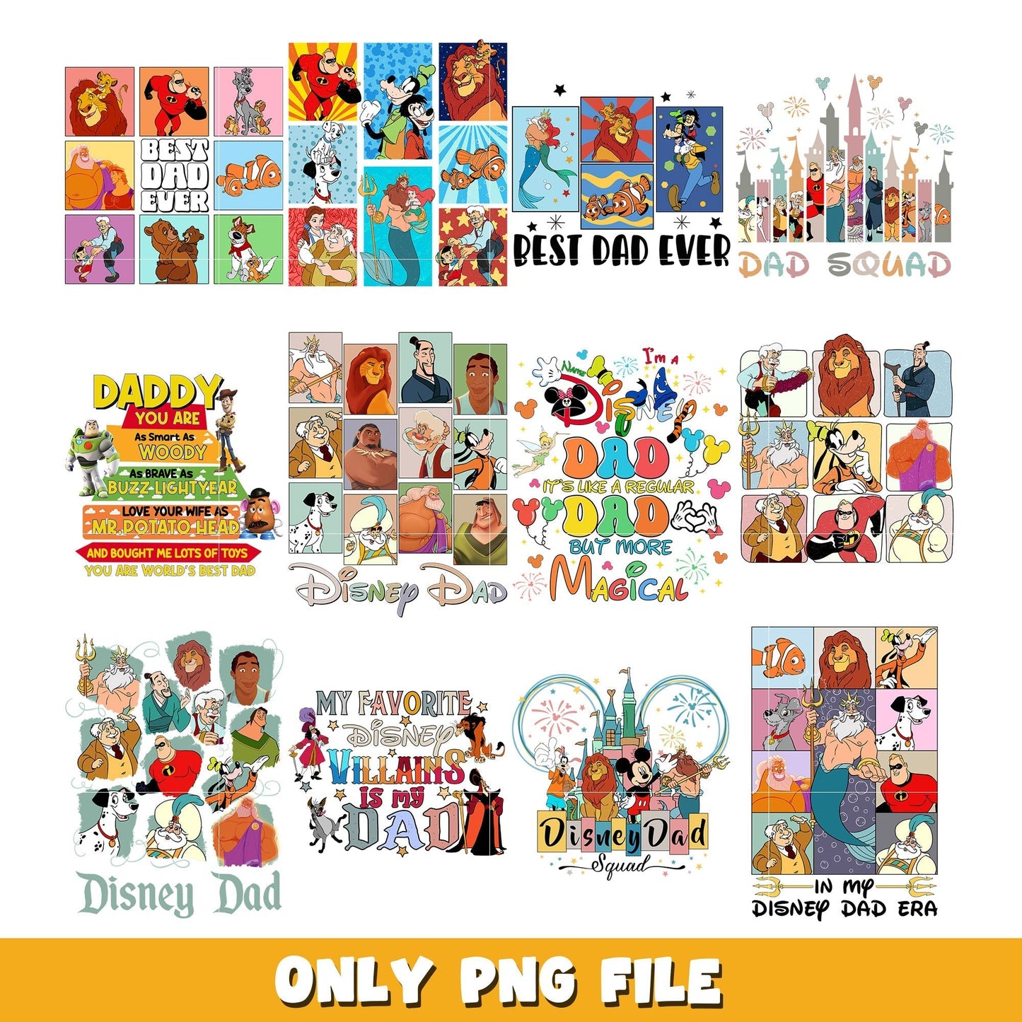 Dad Disney characters bundle png, Disney cartoon png, Digital download