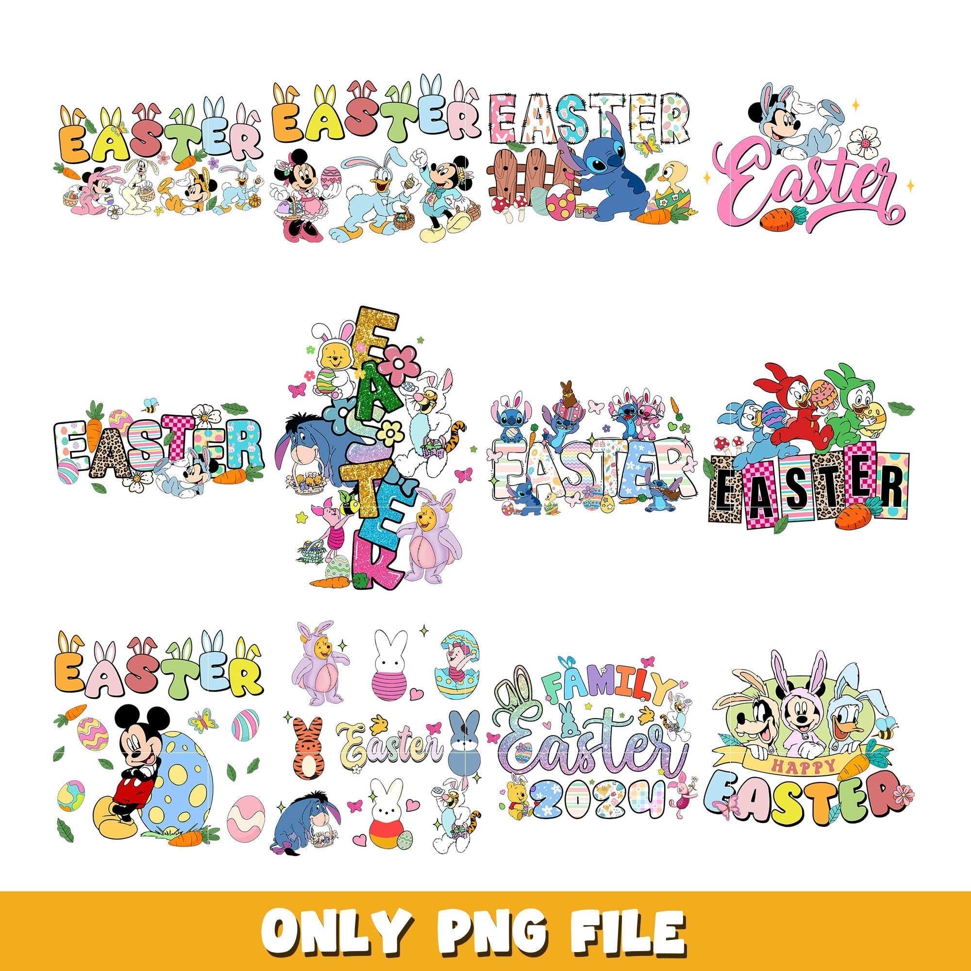 Disney character easter bunny png bundle, Disney easter png, disney pn