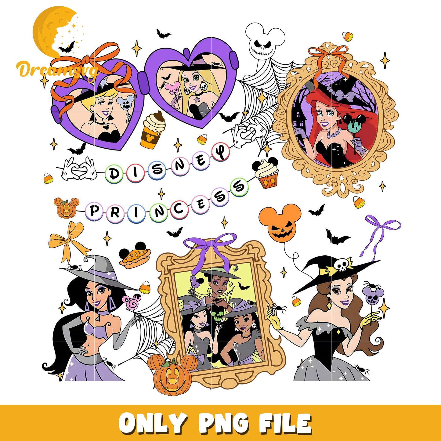 Disney princesses png, halloween candy png, disney princess png