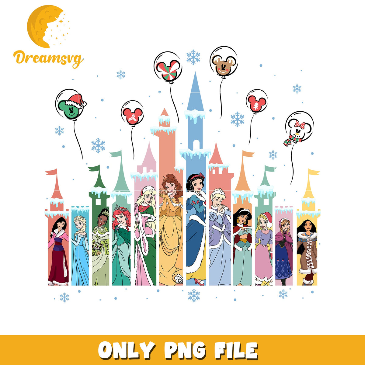 Disney princess png, disney christmas art png, disney festive mood png