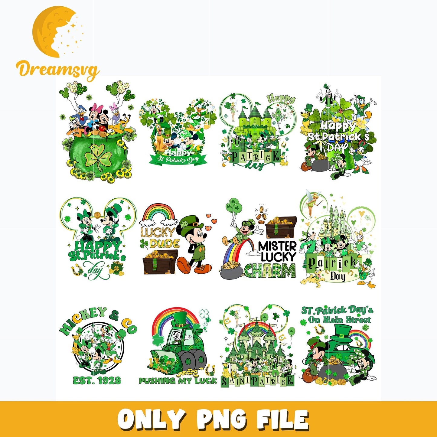 Mickey mouse and friends Patrick's Day bundle png, Disney png, Digital download
