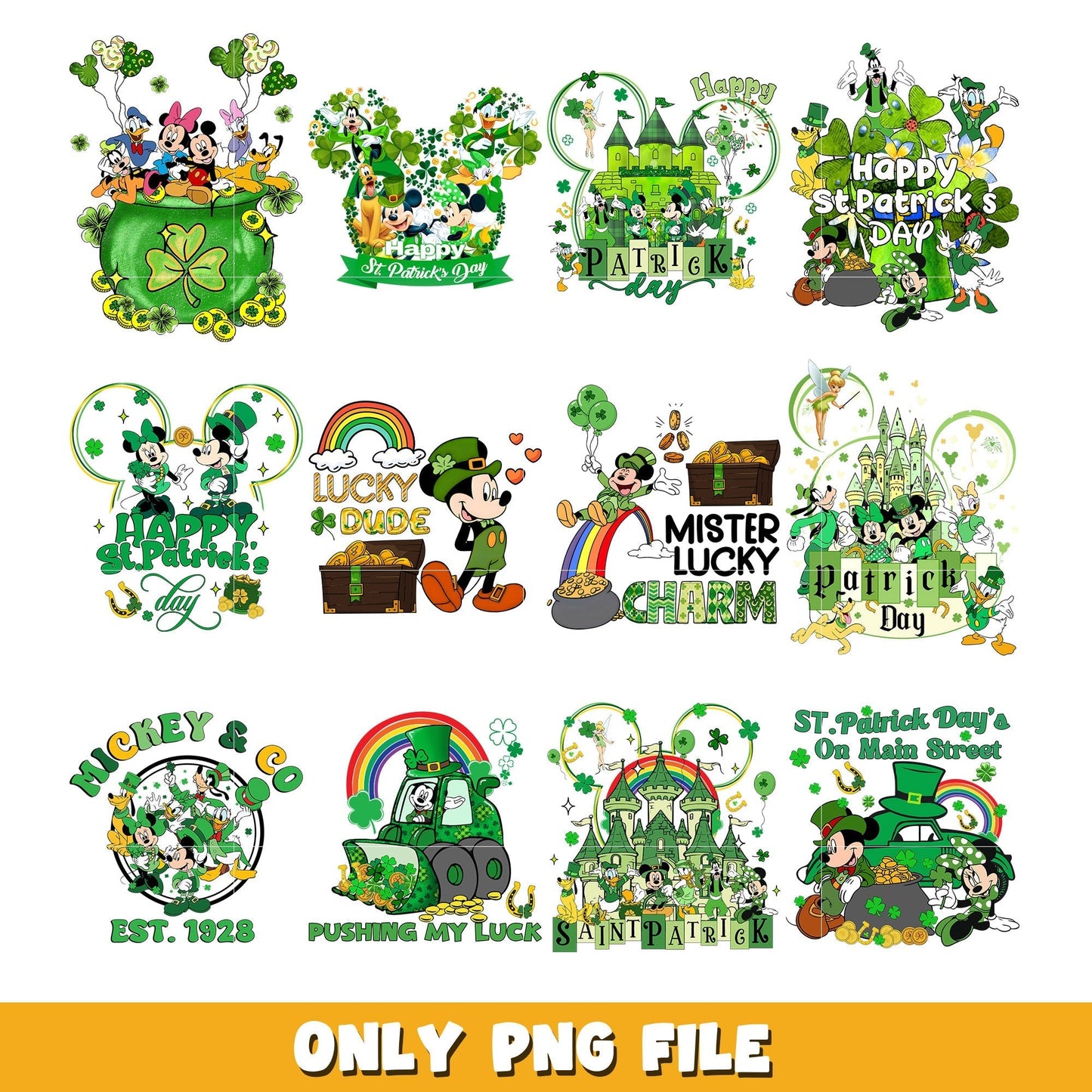 Mouse St Patrick's day bundle png, Disney cartoon png, Digital download