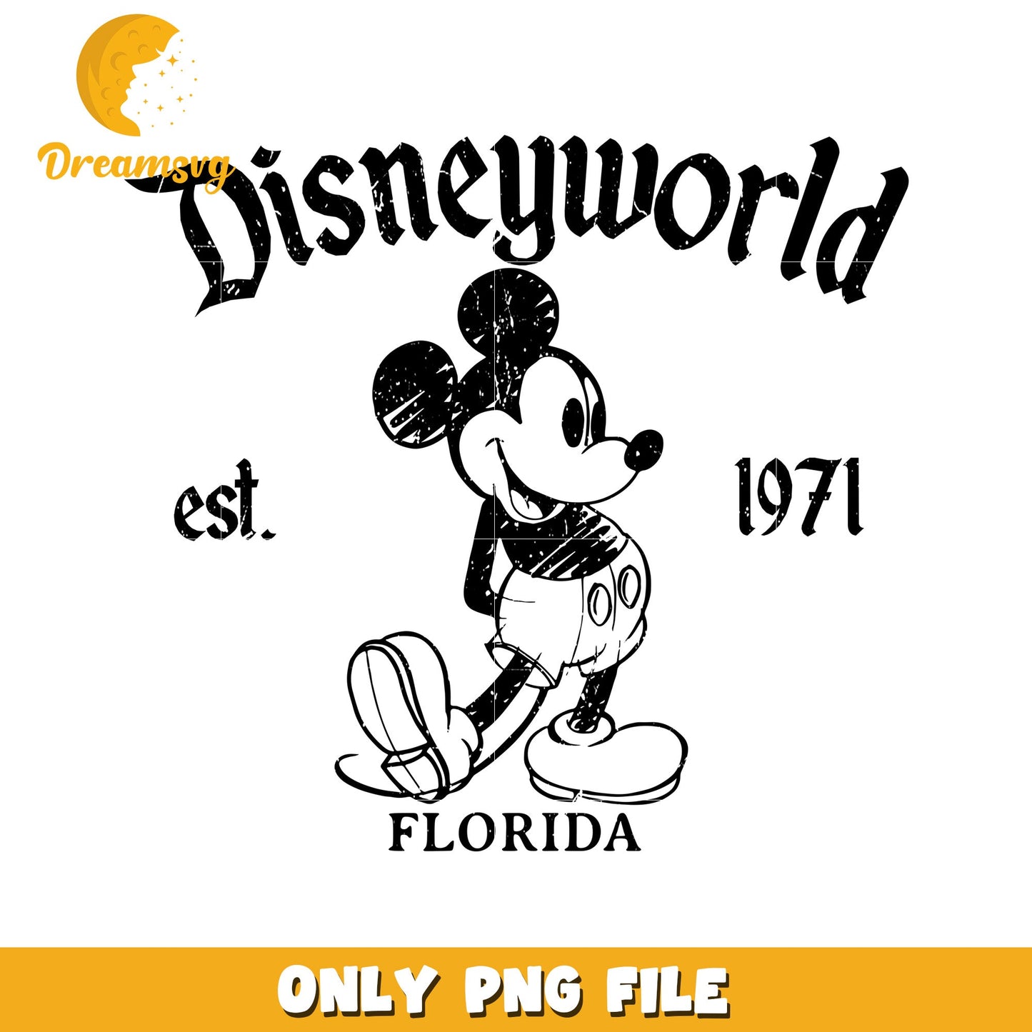 Disneyworld Mickey Mouse Vintage Style PNG Artwork 1971