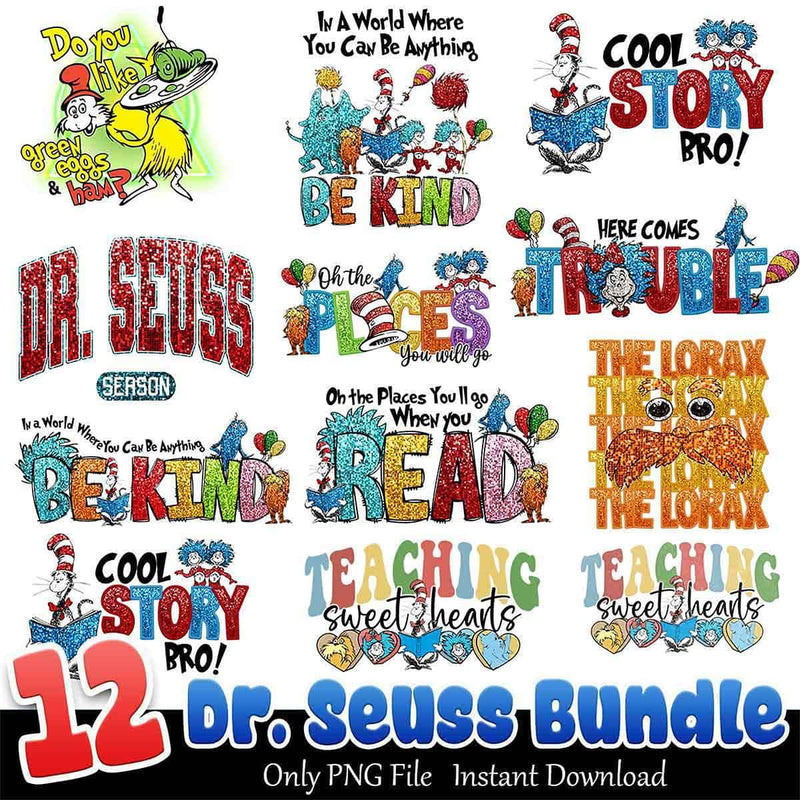 Dr. Seuss Quotes Bundle PNG 12+ Dr. Seuss Vibes PNG Instant Download