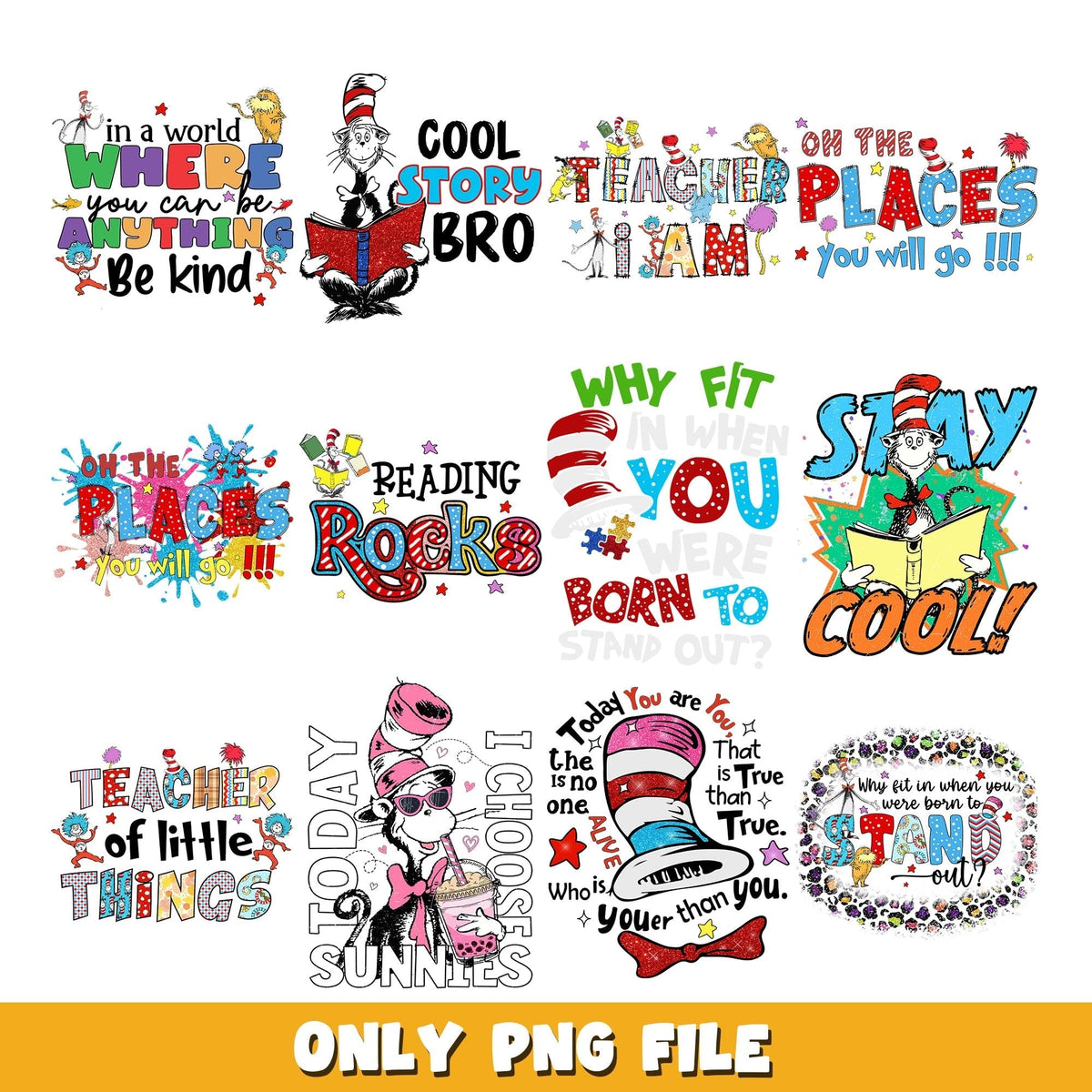 Cat And The Hat Layered png, Dr Seuss  bundle png, cartoon png