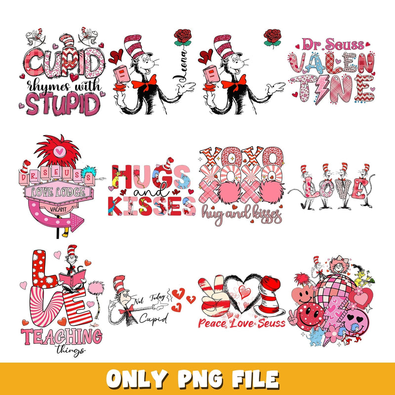 Valentine Cat in hat png, Dr Seuss  bundle png, cartoon png