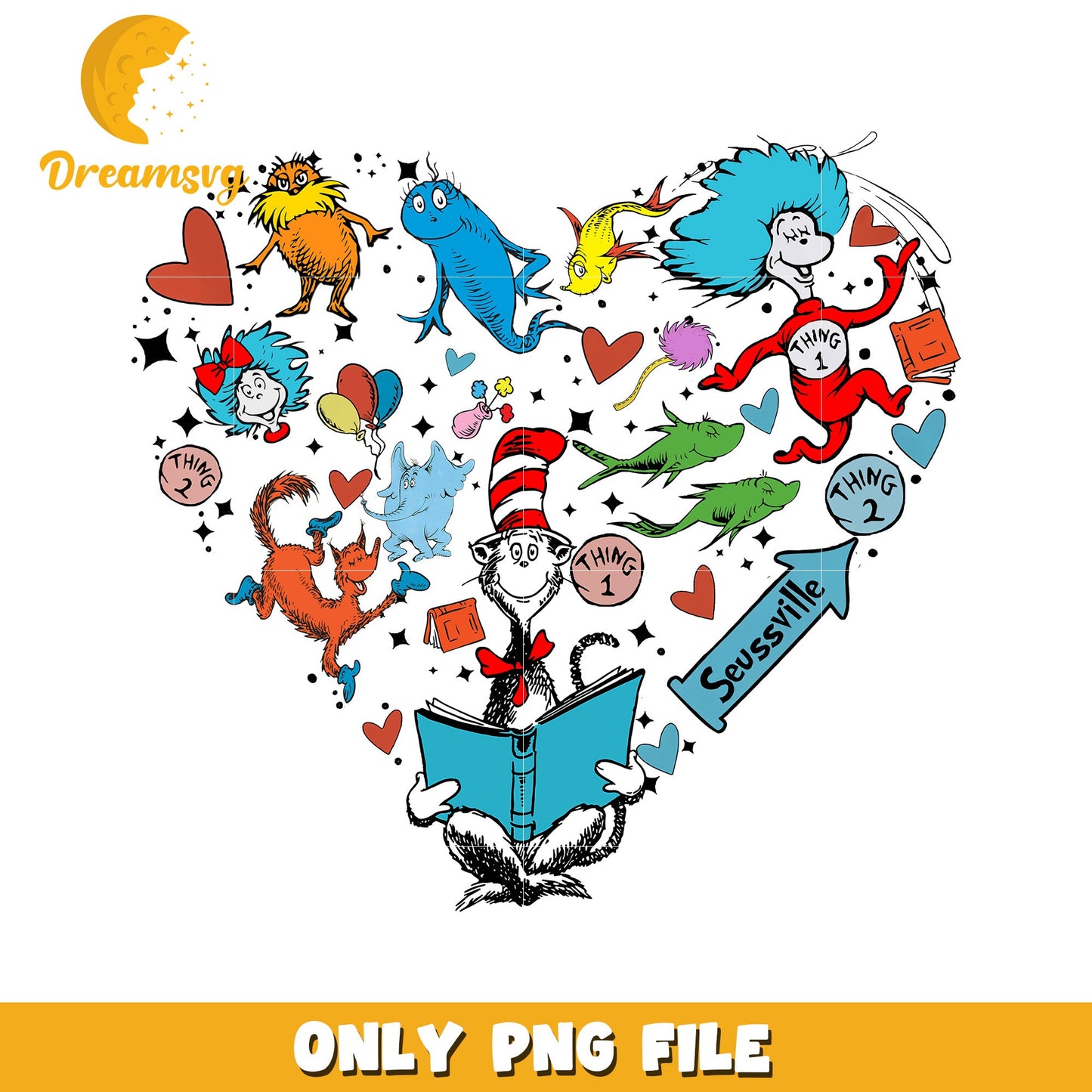 Dr Seuss Heart PNG Sublimation Design