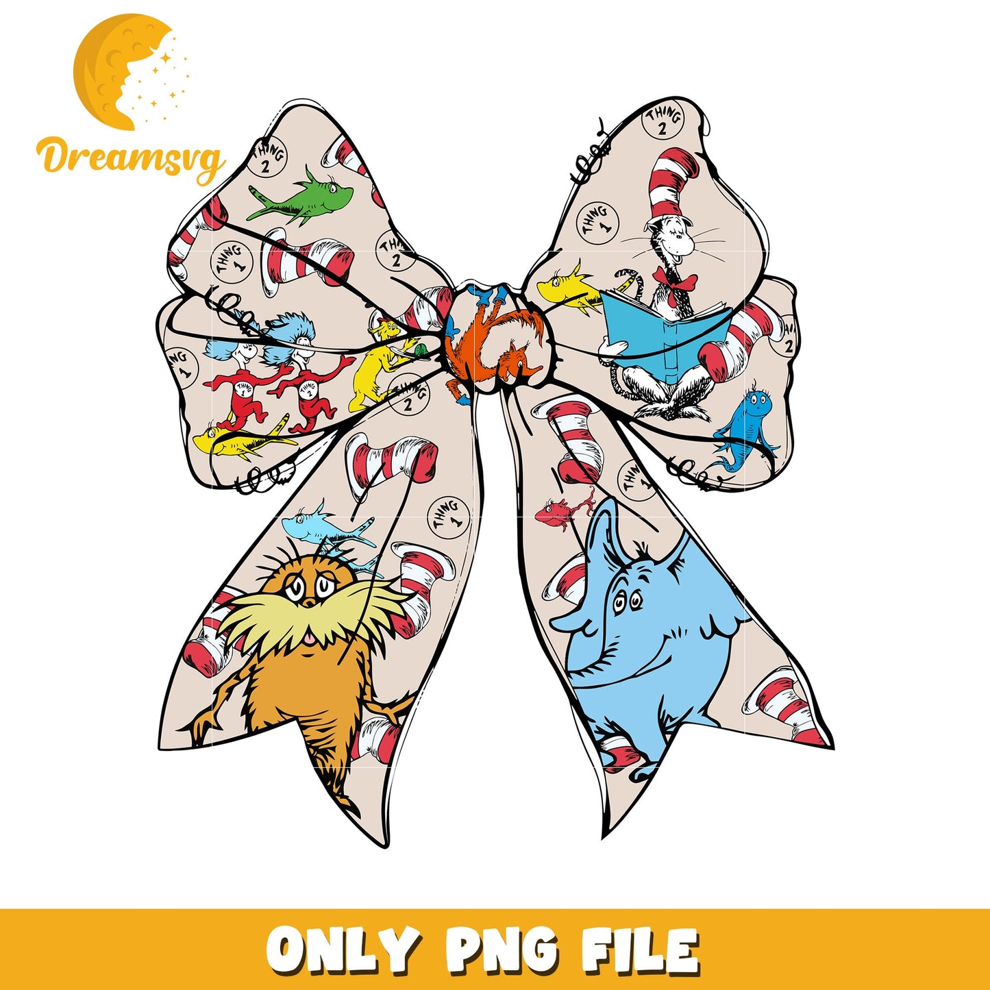 Dr Seuss Inspired Colorful Bow PNG Digital Download File