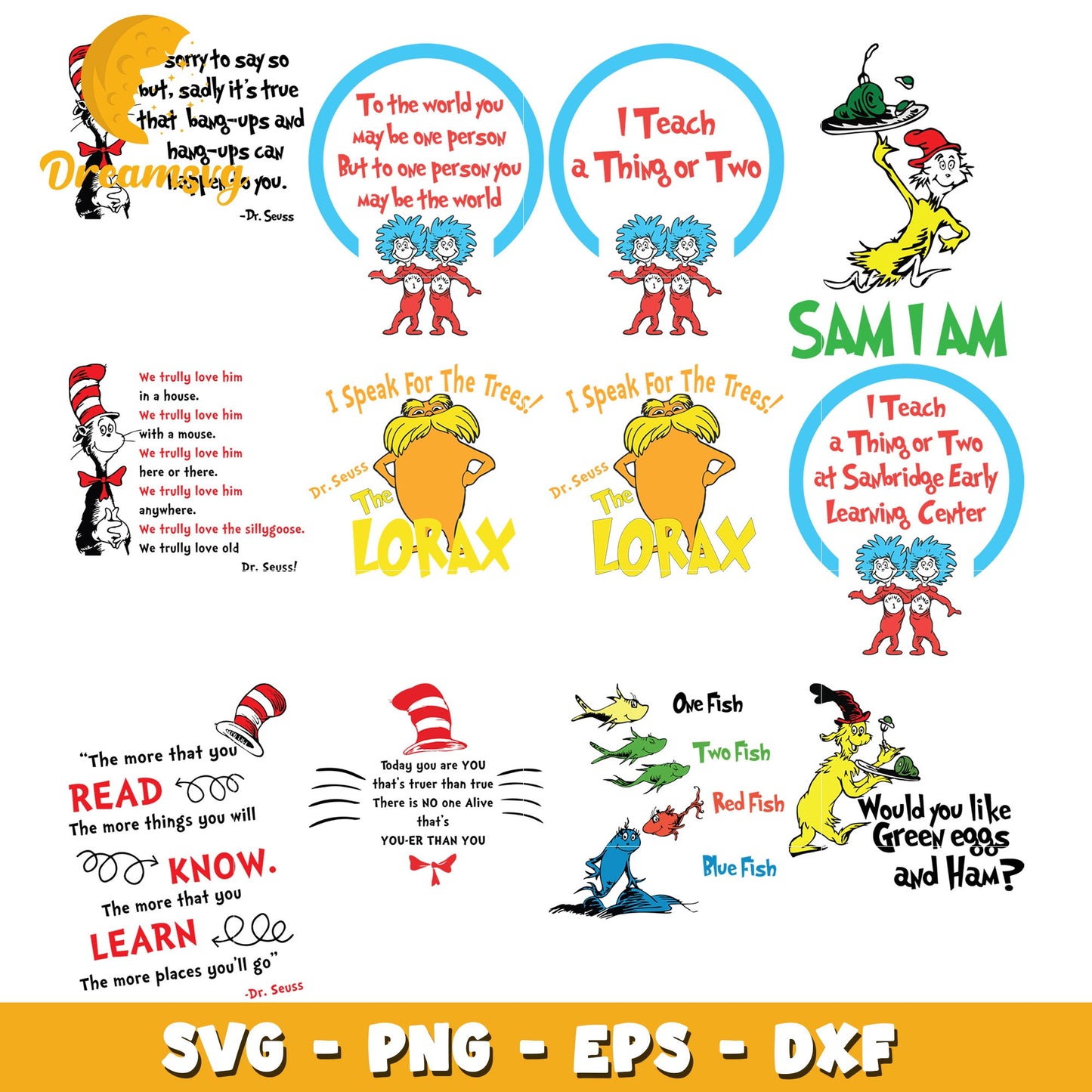 Dr Seuss Quote Bundle for SVG and PNG Files