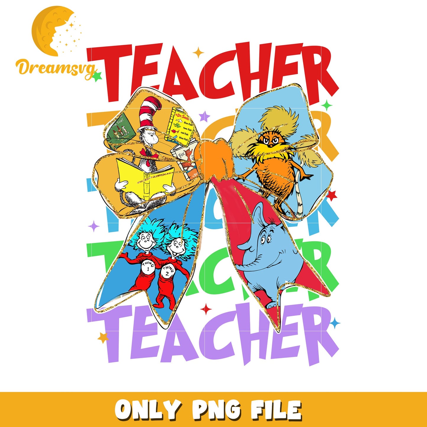 Dr Seuss Teacher Bow PNG Design