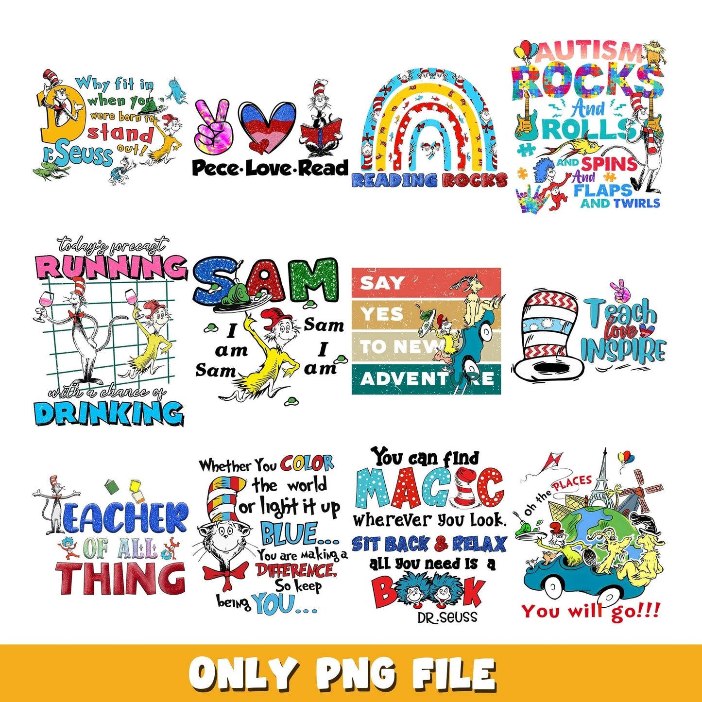 Dr. Seuss Read Bundle png, Dr Seuss  bundle png, cartoon png