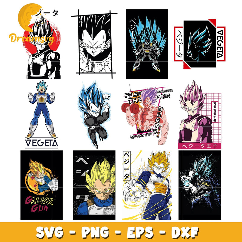 Vegeta character bundle design svg, dragon ball z svg, vegeta svg