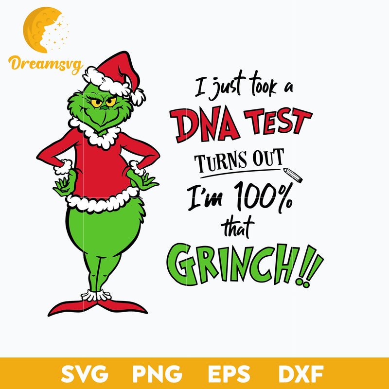 DNA Test I'm 100% That Grinch SVG, Christmas SVG, PNG DXF EPS Digital File.