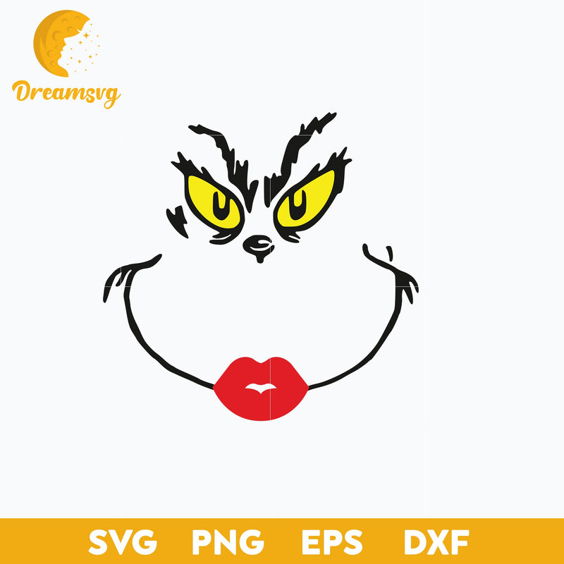 Grinch Face Lip SVG, Christmas SVG, PNG DXF EPS Digital File.