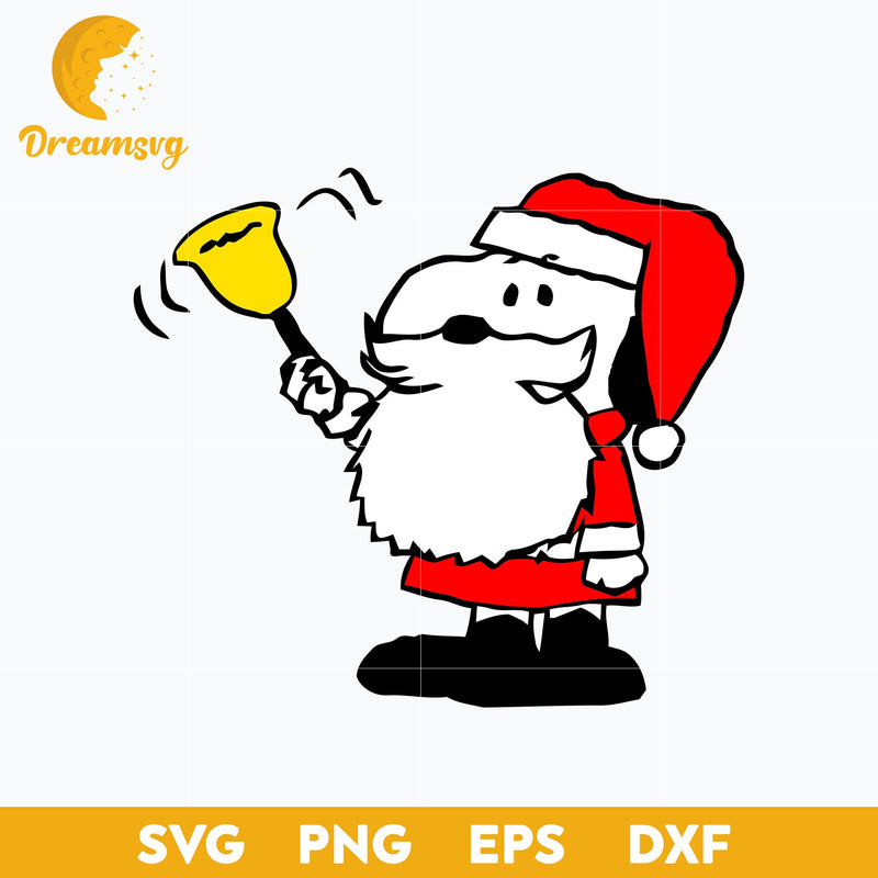 Santa Claus Snoopy Ring The Bell SVG, Snoopy Ring Bell Christmas SVG, Christmas SVG, PNG DXF EPS Digital File.