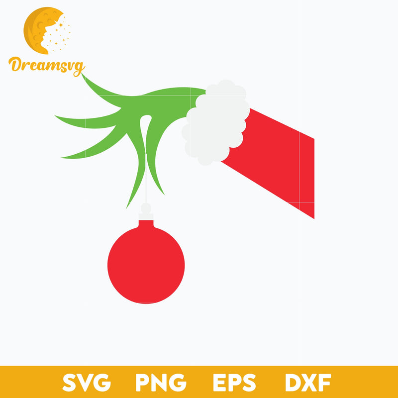 Grinch Hand Holding Ornament Sticker SVG, Christmas SVG, PNG DXF EPS Digital File.