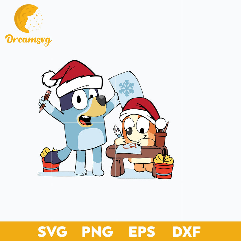 Bluey and Bingo Santa Christmas SVG, PNG, DXF, EPS Digital File.