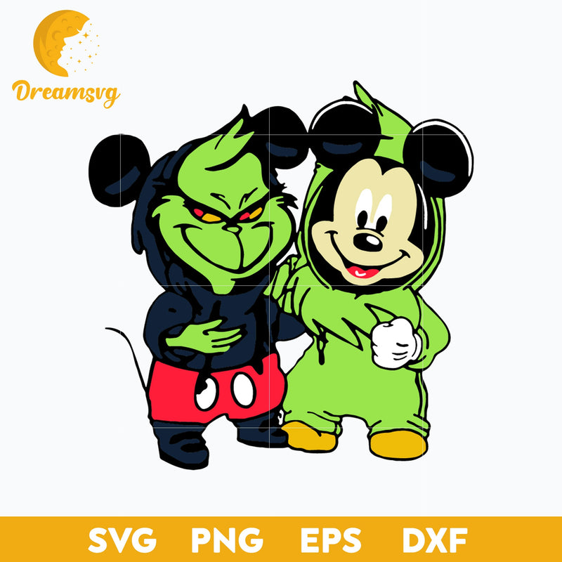 Baby Mickey And Baby Grinch Cosplay SVG, Christmas SVG, PNG DXF EPS Digital File.