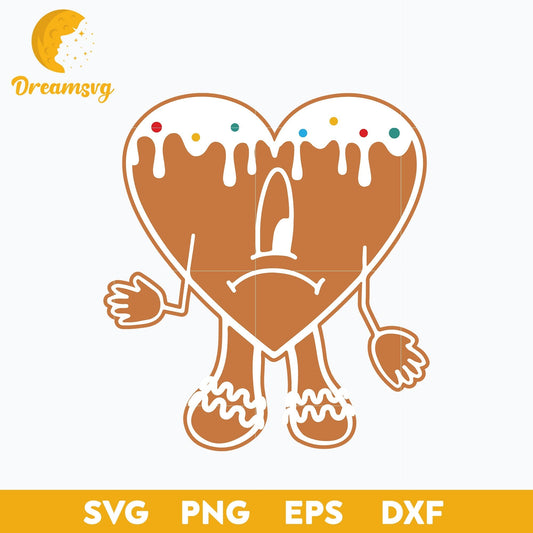 Bad Bunny Gingerbread Cookies SVG, Sin Ti Heart Christmas SVG, Christmas SVG, PNG DXF EPS Digital File.