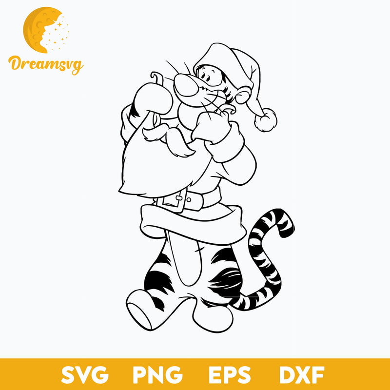 Tigger Santa Claus Christmas Outline SVG, Pooh Christmas SVG PNG DXF EPS Digital File.