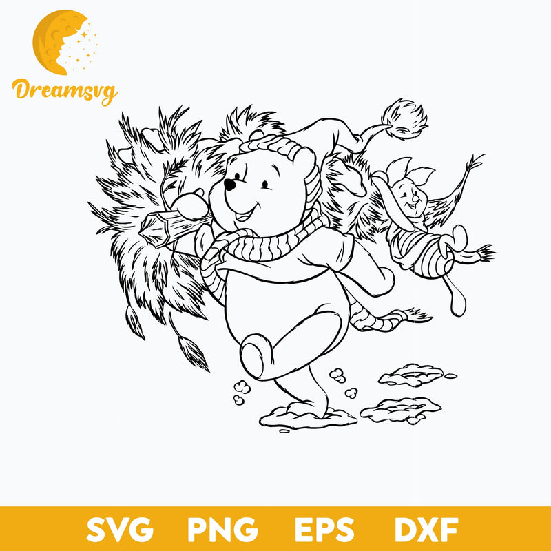 Pooh and Piglet Christmas Tree Outline SVG, Disney Christmas SVG PNG DXF EPS Digital File.