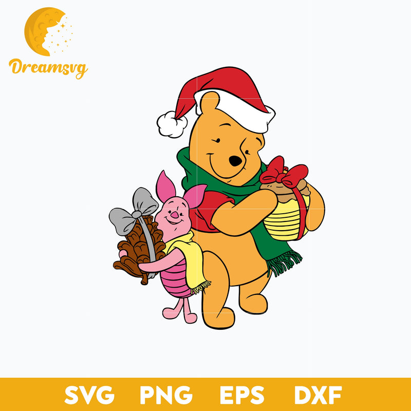 Pooh And Piglet Christmas Gift SVG, Disney Christmas SVG PNG DXF EPS Digital File.