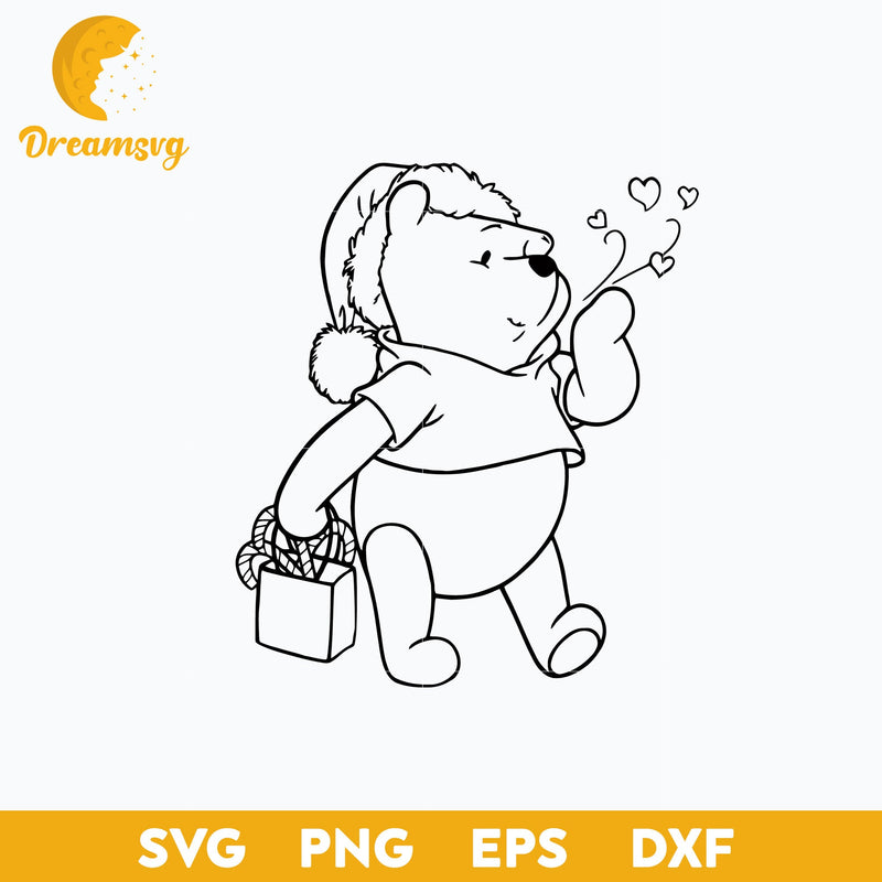 Winnie The Pooh Christmas Outline SVG, Disney Christmas SVG PNG DXF EPS Digital File.