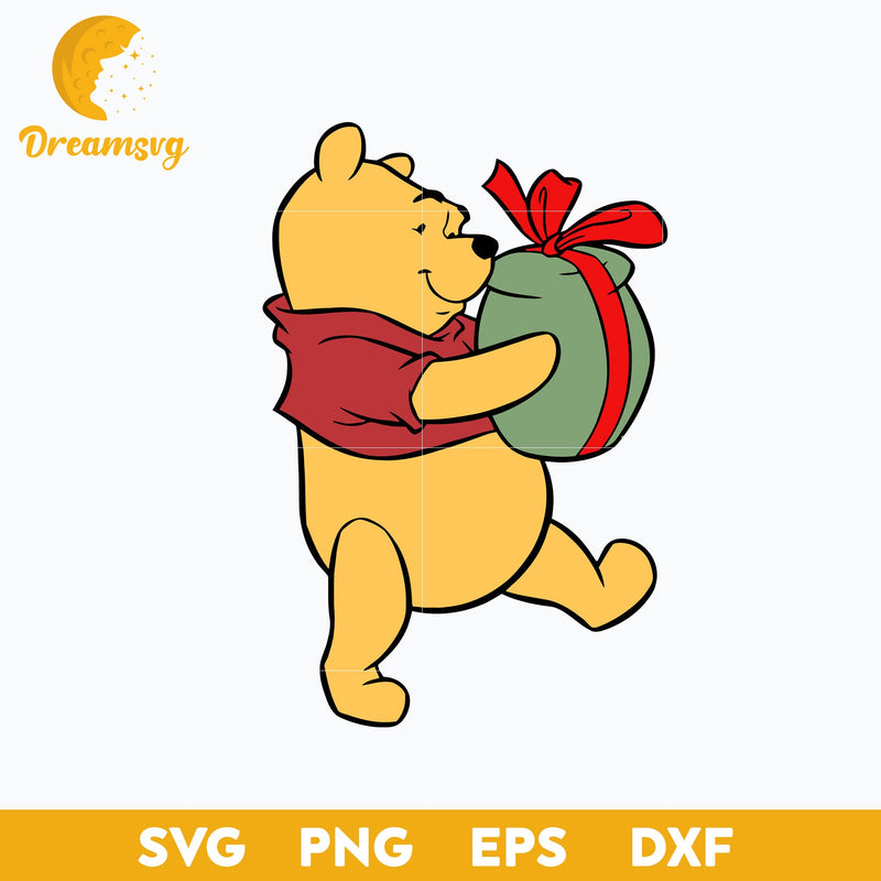 The Pooh Christmas Gift SVG, Disney Christmas SVG PNG DXF EPS Digital File.