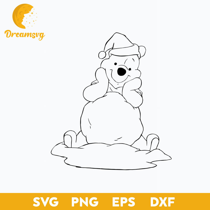 Copy of Pooh Snow Christmas Outline  SVG, Disney Christmas SVG PNG DXF EPS Digital File.