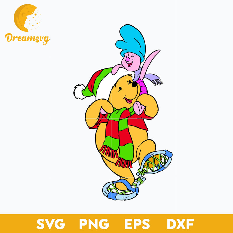 Pooh Bear And Piglet Pig SVG, Disney Christmas SVG PNG DXF EPS Digital File.