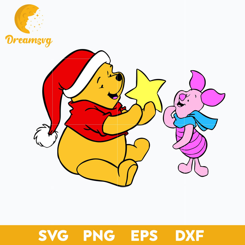 Winnie Pooh And Piglet Pig Christmas SVG, Pooh Christmas SVG PNG DXF EPS Digital File.