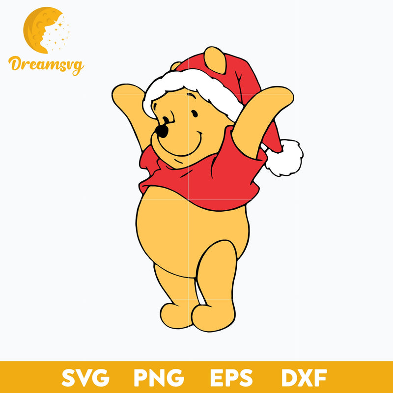 Pooh Santa Claus Hat Christmas SVG, Pooh Christmas SVG PNG DXF EPS Digital File.