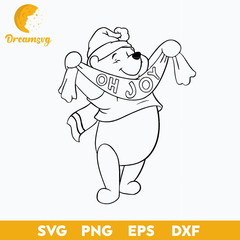 Pooh Bear Santa Christmas Outline SVG, Pooh Christmas SVG PNG DXF EPS Digital File.